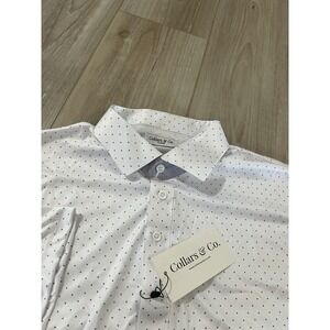 Collars And Co Short Sleeve Polo Shirt White Polka Dot Size XL